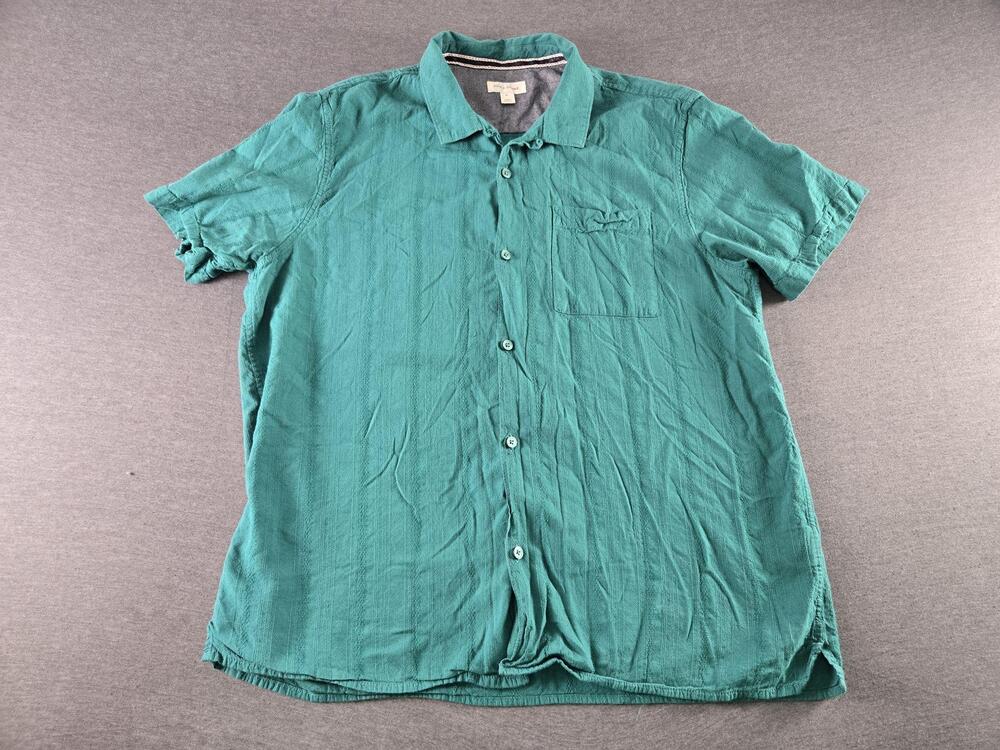 Sun + Stone Shirt Mens XL Green Textured Short Sleeve Button Up Casual Summer
